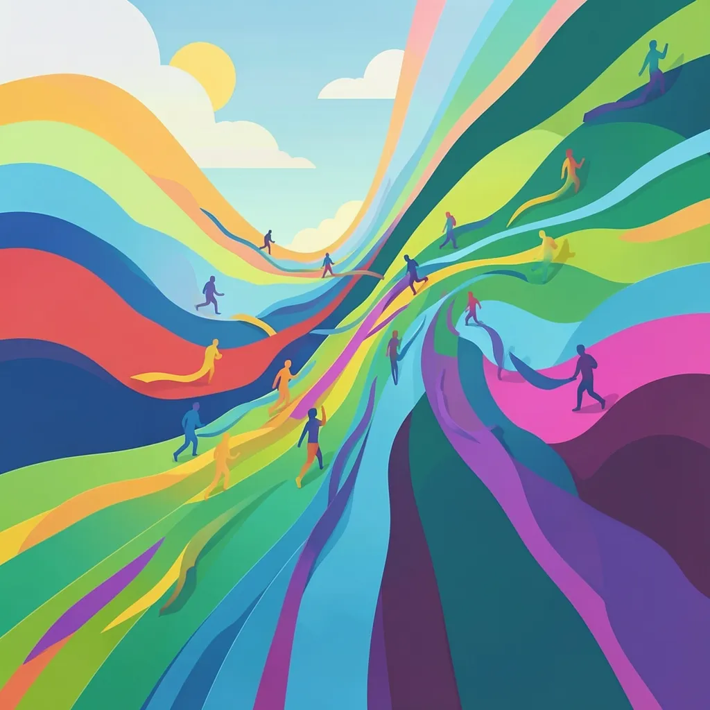 Abstracte visualisatie van gelaagde beweging door de dag